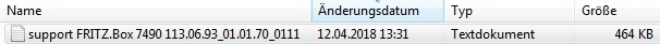 Ansicht der Support-Datei im Windows Explorer